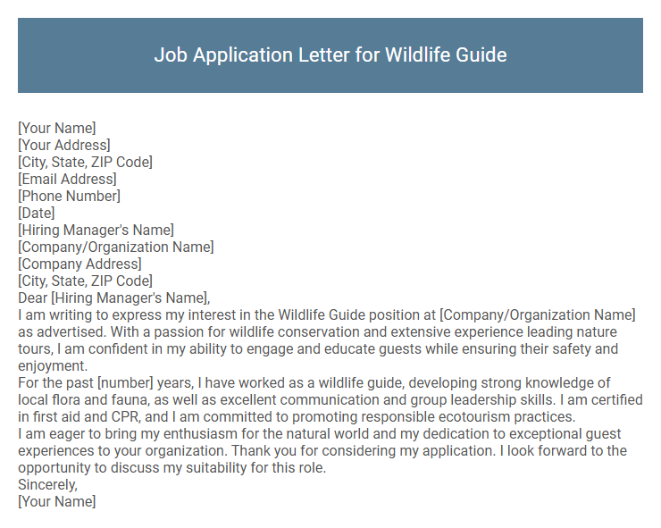Job Application Letter for Wildlife Guide