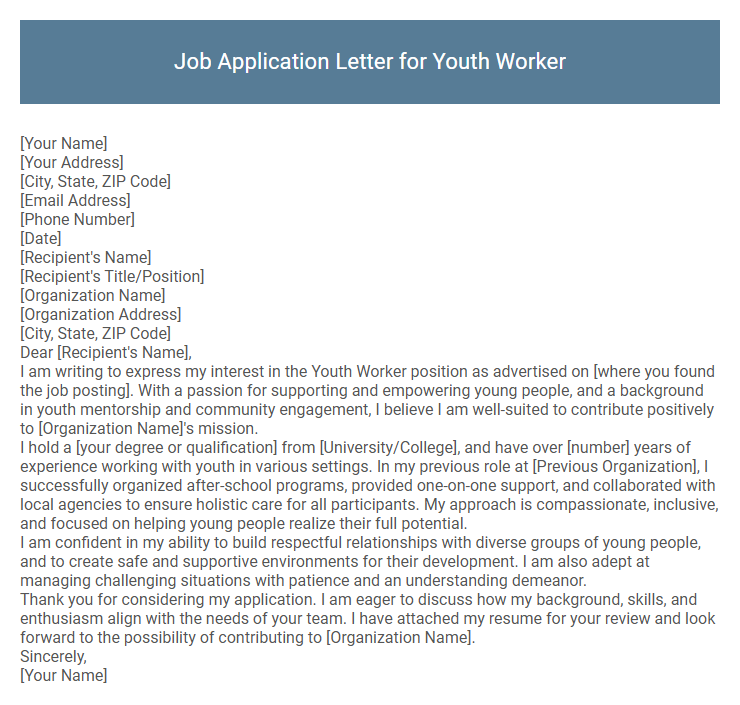 Job Application Letter for Youth Worker