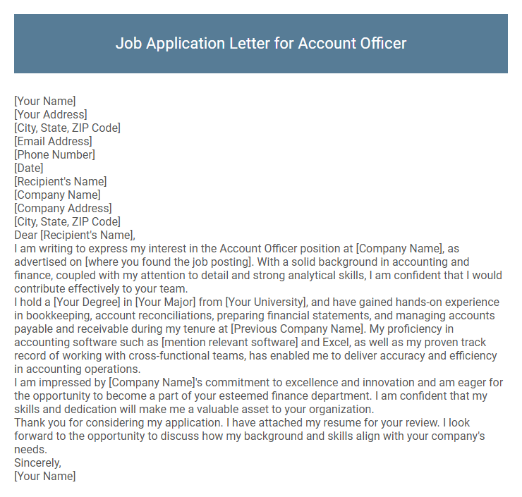 Job Application Letter for Account Officer