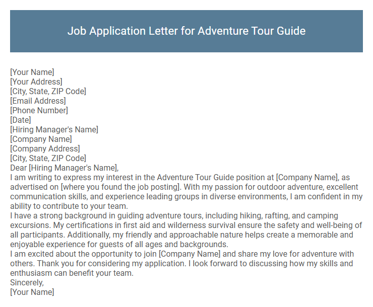Job Application Letter for Adventure Tour Guide