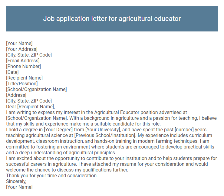 Job application letter for agricultural educator