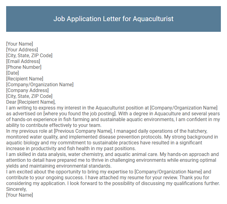 Job Application Letter for Aquaculturist