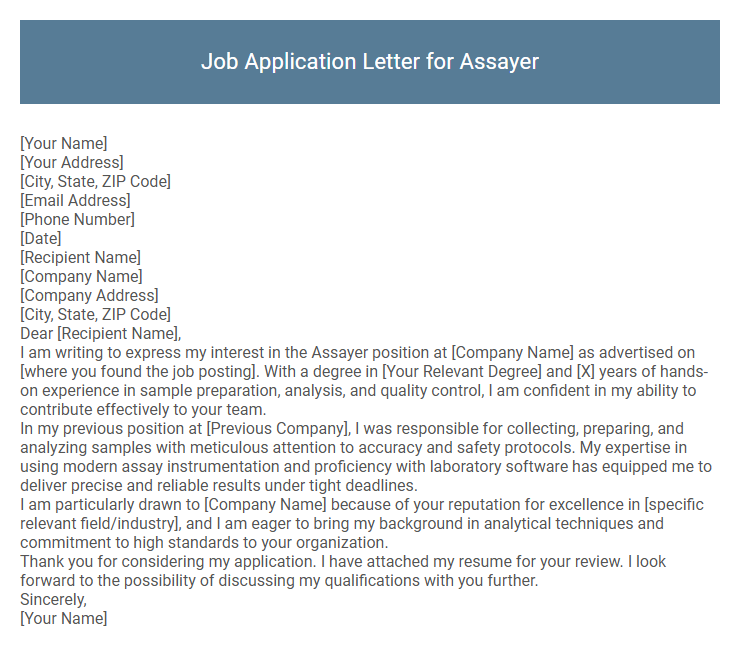 Job Application Letter for Assayer