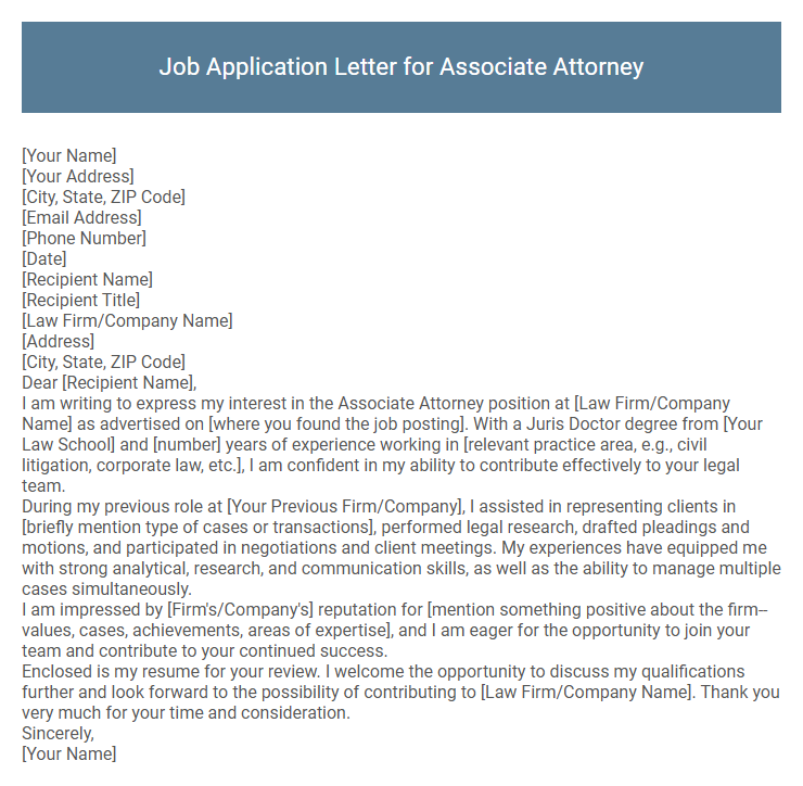 Job Application Letter for Associate Attorney