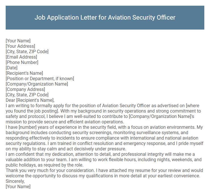 Job Application Letter for Aviation Security Officer