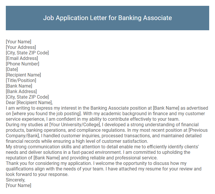 Job Application Letter for Banking Associate