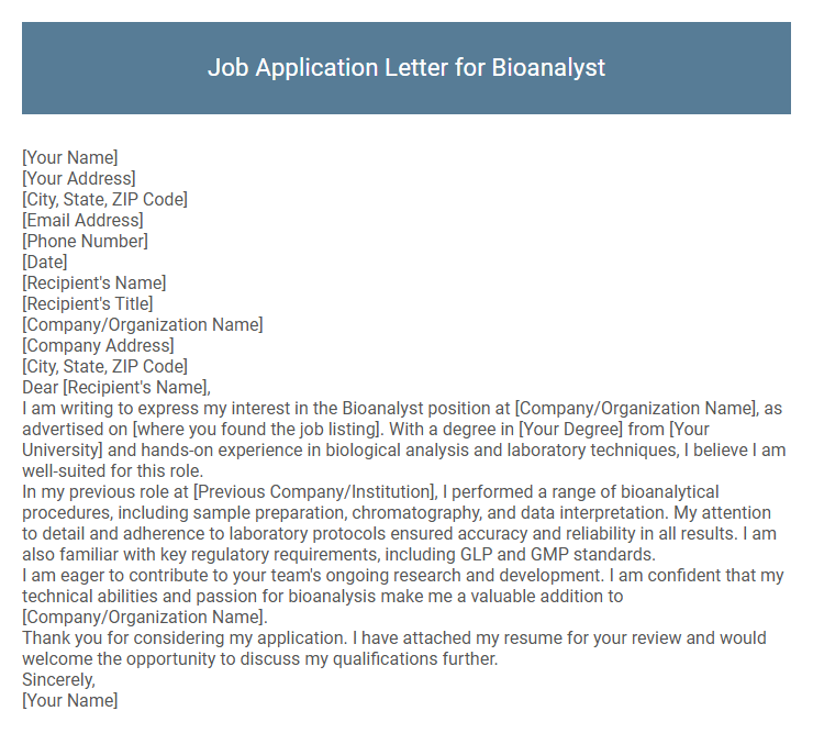 Job Application Letter for Bioanalyst