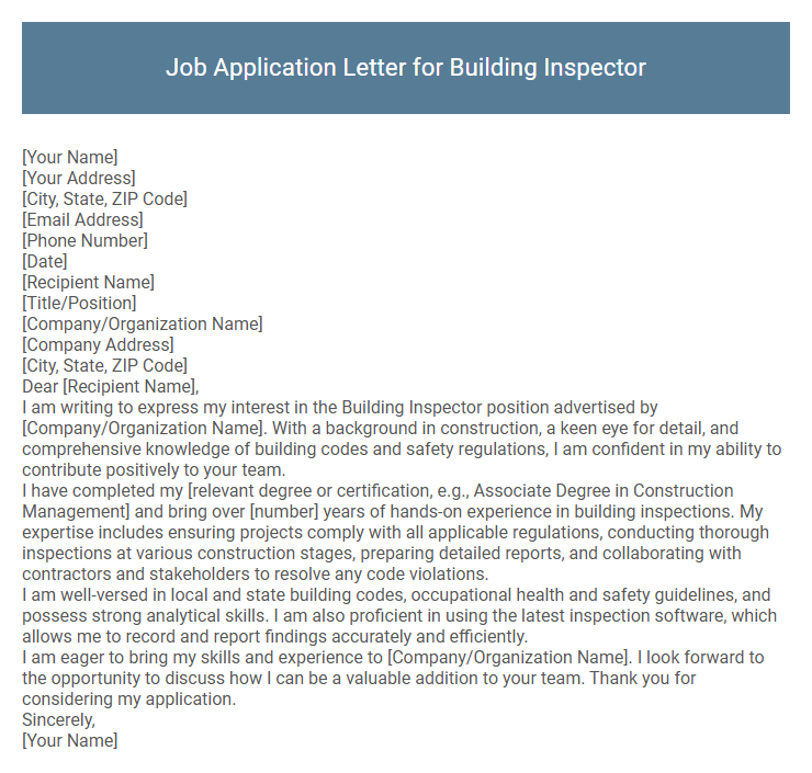 Job Application Letter for Building Inspector