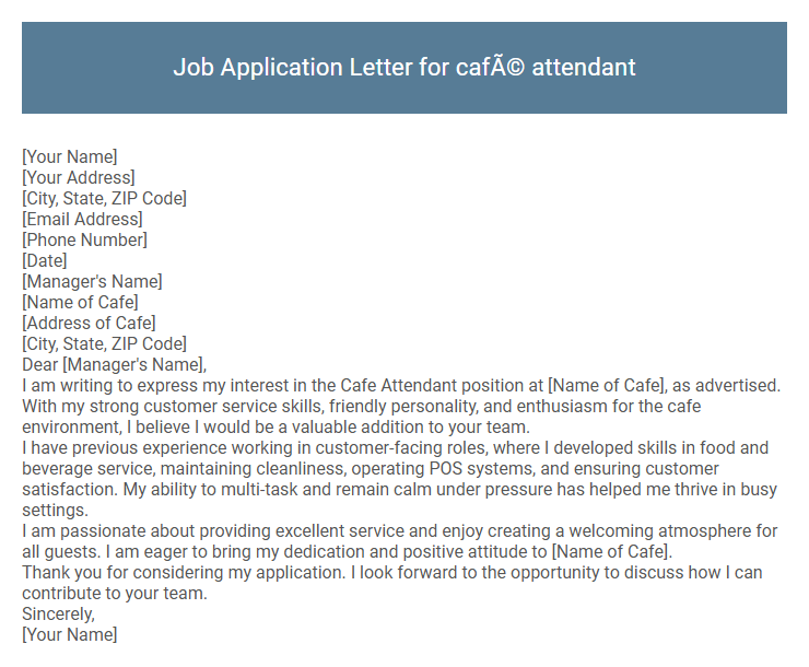 Job Application Letter for café attendant