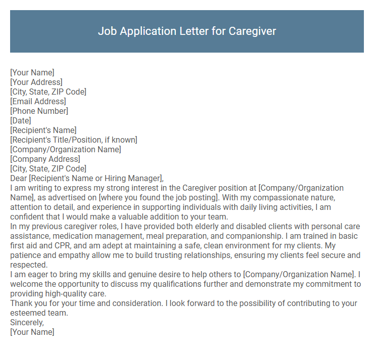 Job Application Letter for Caregiver