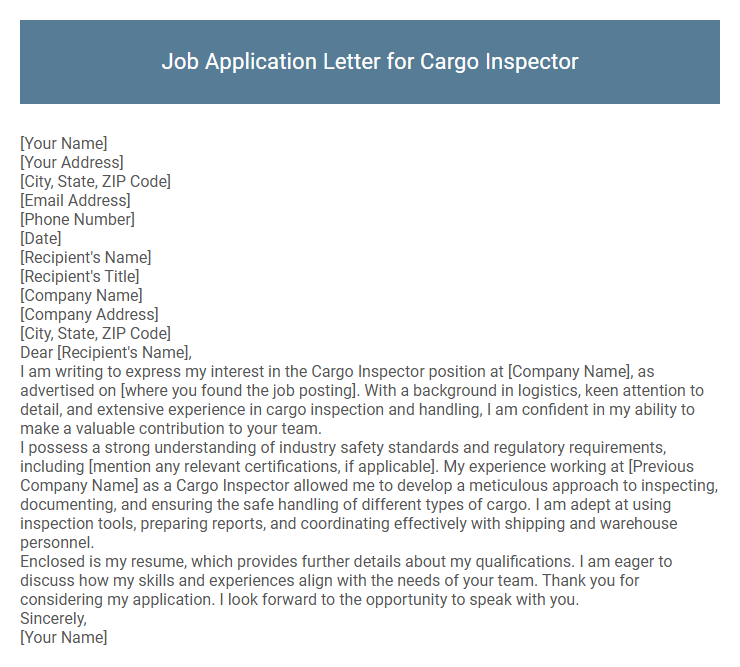 Job Application Letter for Cargo Inspector