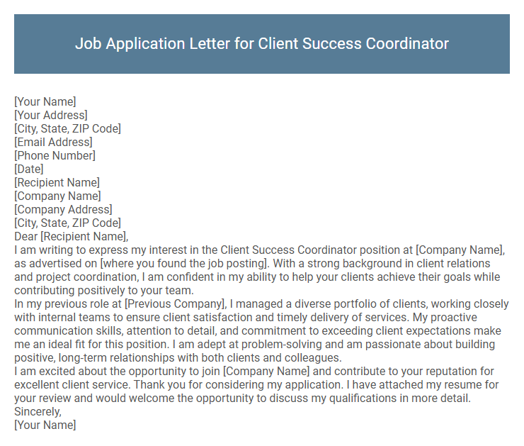 Job Application Letter for Client Success Coordinator