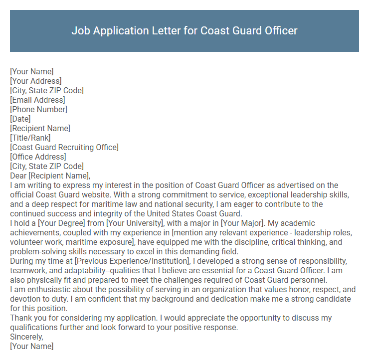 Job Application Letter for Coast Guard Officer