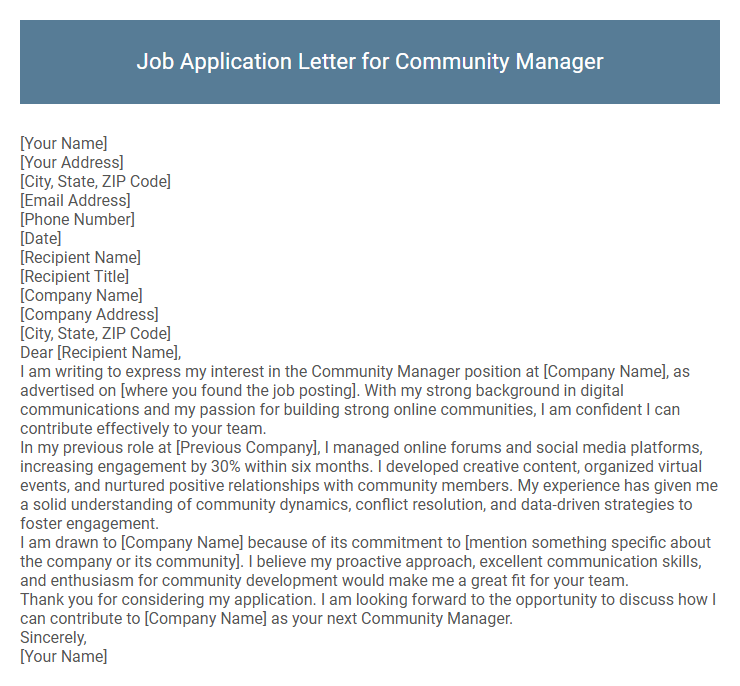 Job Application Letter for Community Manager