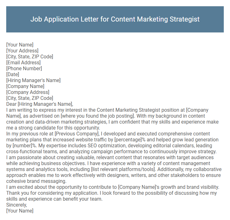 Job Application Letter for Content Marketing Strategist