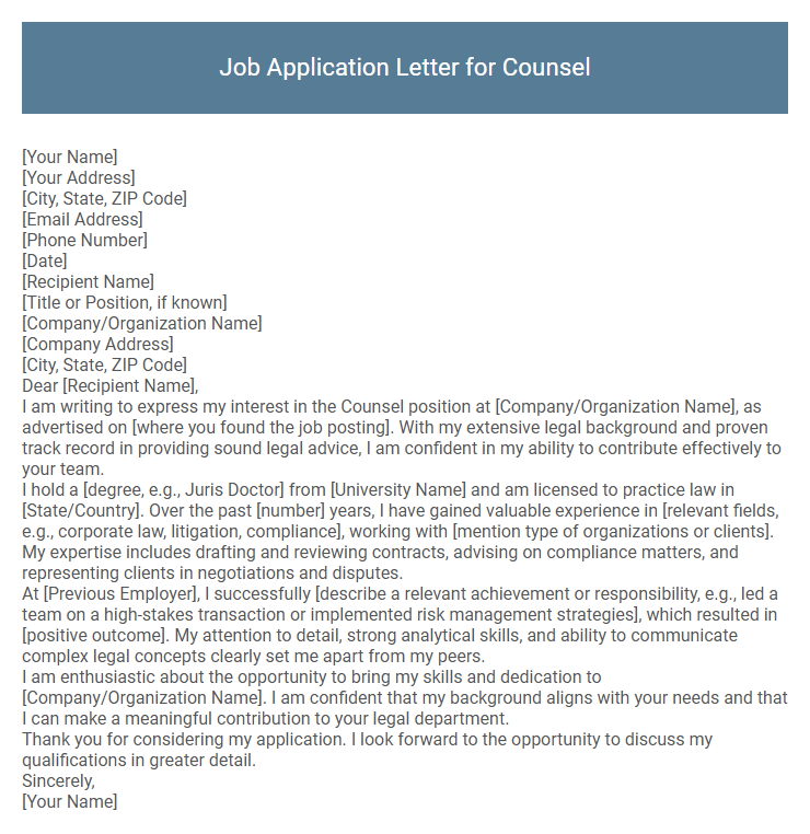 Job Application Letter for Counsel