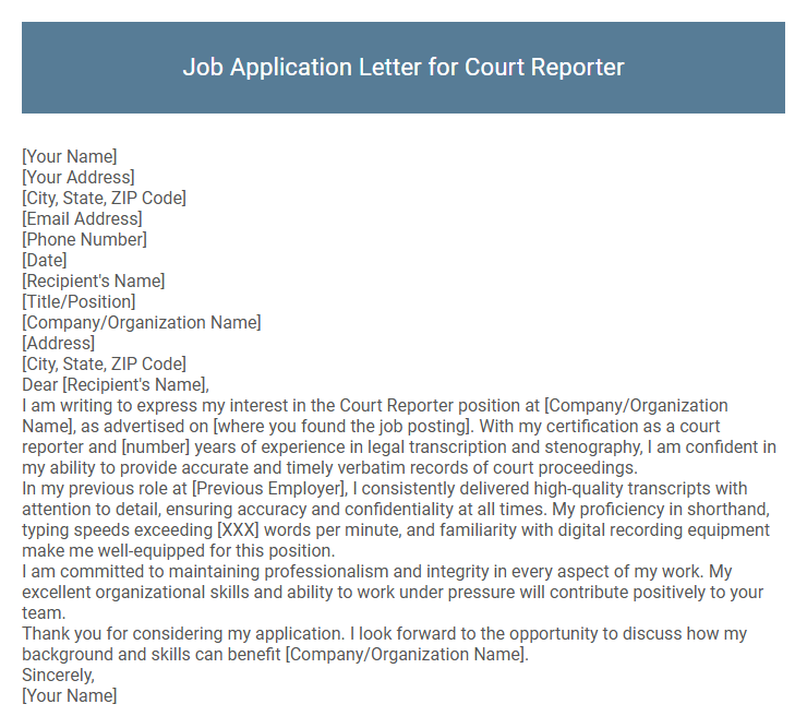 Job Application Letter for Court Reporter