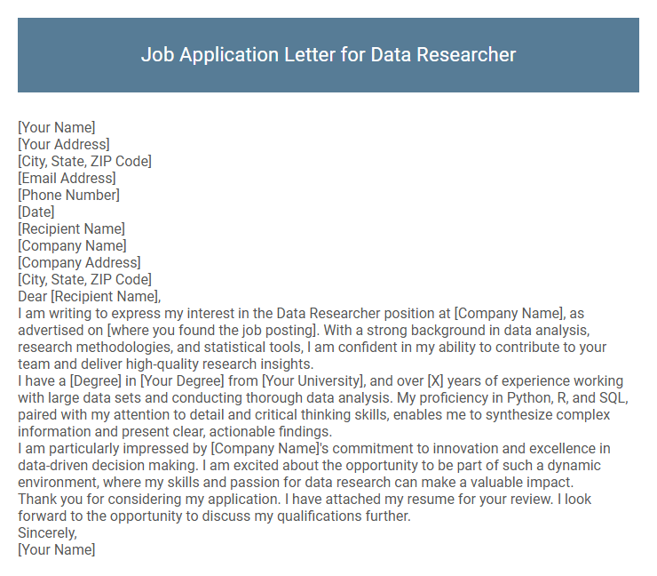 Job Application Letter for Data Researcher