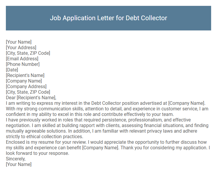 Job Application Letter for Debt Collector