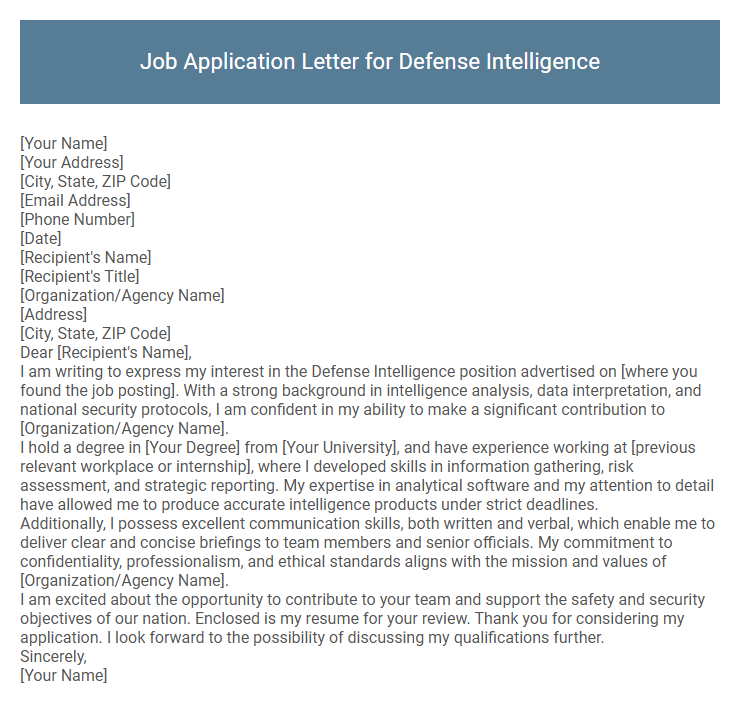 Job Application Letter for Defense Intelligence