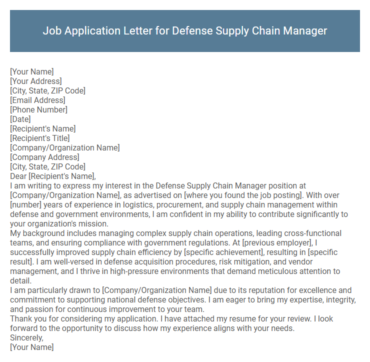 Job Application Letter for Defense Supply Chain Manager