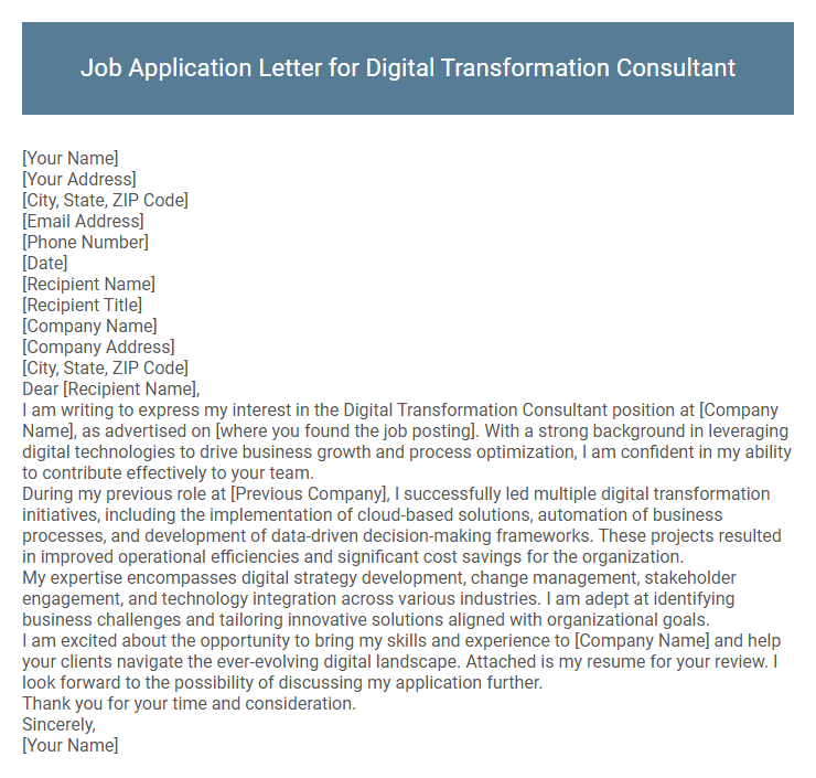 Job Application Letter for Digital Transformation Consultant