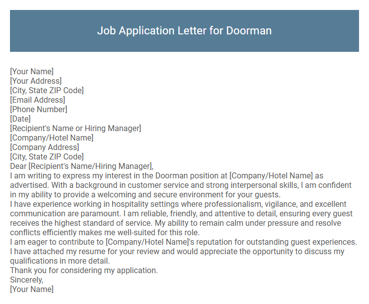 Job Application Letter for Doorman