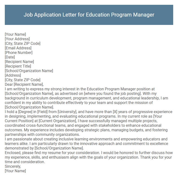 Job Application Letter for Education Program Manager