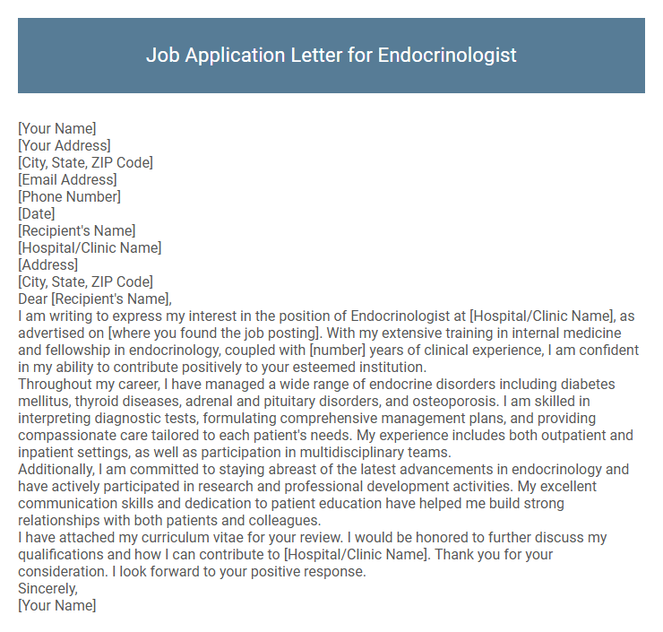 Job Application Letter for Endocrinologist
