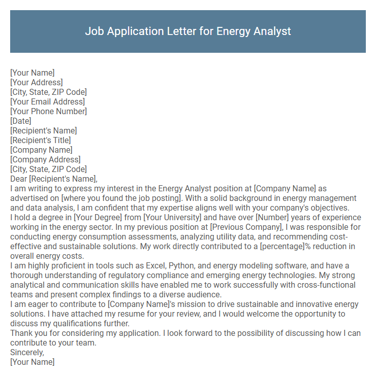 Job Application Letter for Energy Analyst