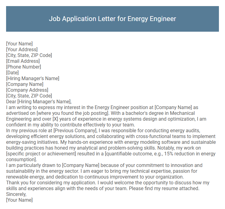 Job Application Letter for Energy Engineer