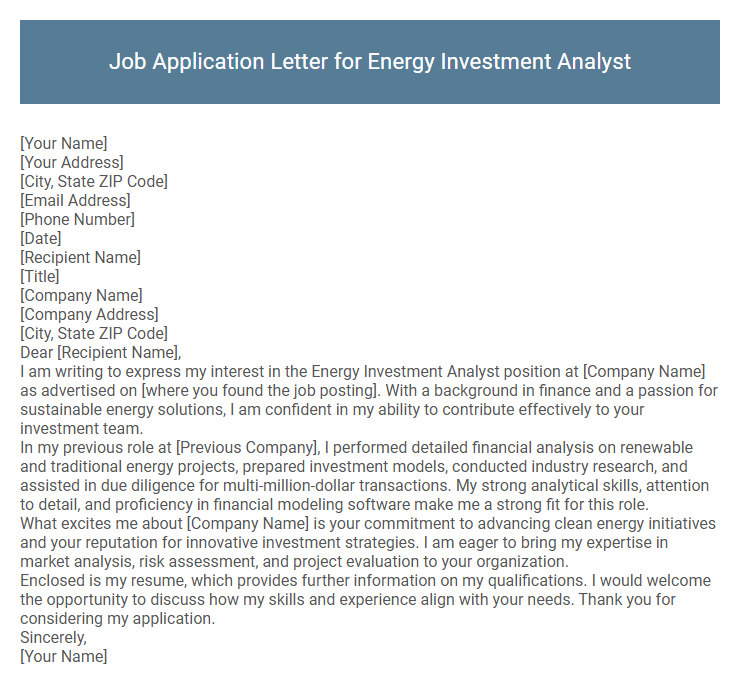 Job Application Letter for Energy Investment Analyst