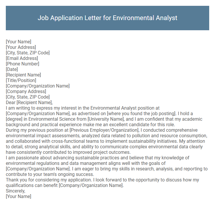 Job Application Letter for Environmental Analyst
