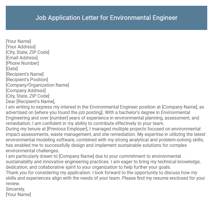Job Application Letter for Environmental Engineer