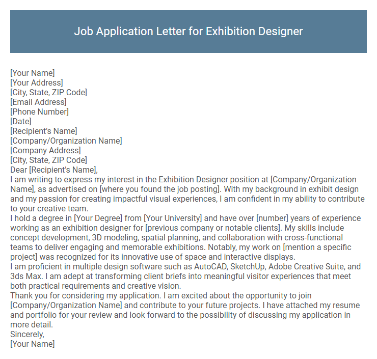 Job Application Letter for Exhibition Designer