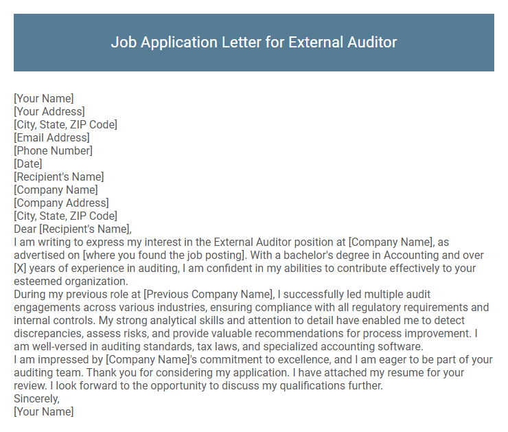 Job Application Letter for External Auditor