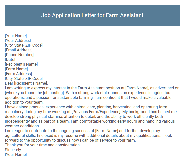 Job Application Letter for Farm Assistant