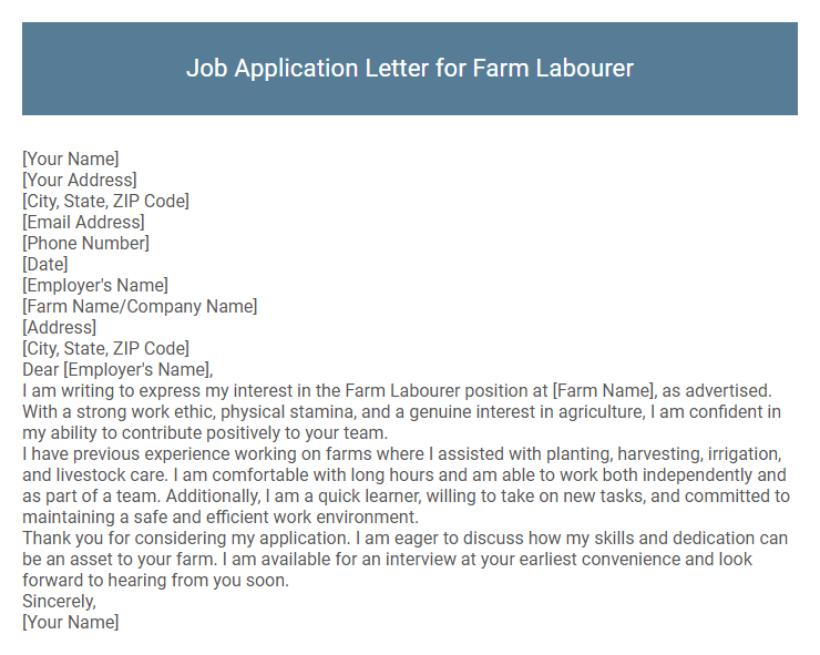 Job Application Letter for Farm Labourer