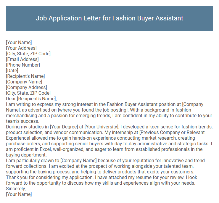 Job Application Letter for Fashion Buyer Assistant