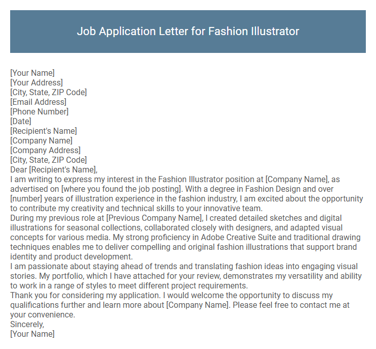 Job Application Letter for Fashion Illustrator