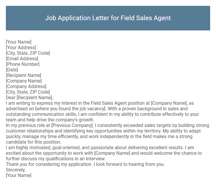 Job Application Letter for Field Sales Agent