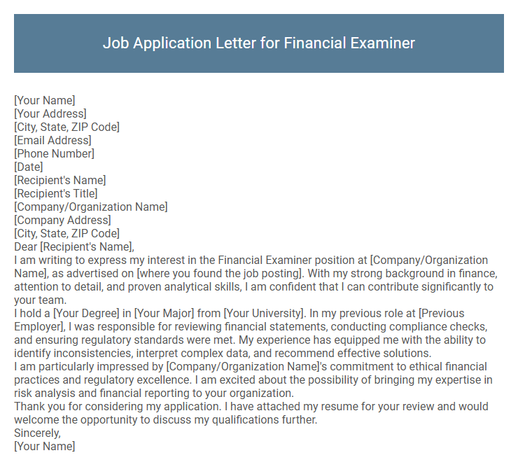 Job Application Letter for Financial Examiner