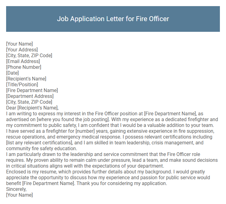 Job Application Letter for Fire Officer