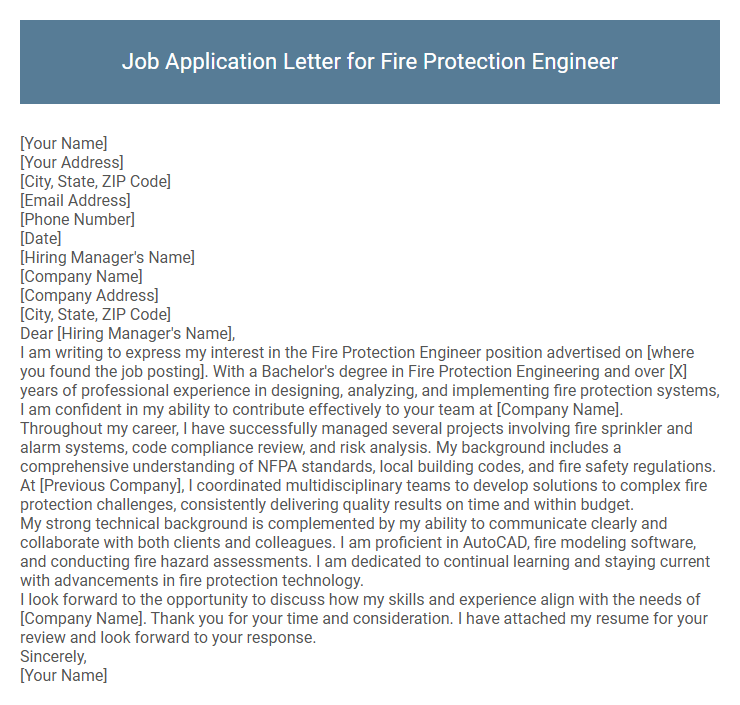 Job Application Letter for Fire Protection Engineer