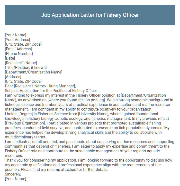 Job Application Letter for Fishery Officer