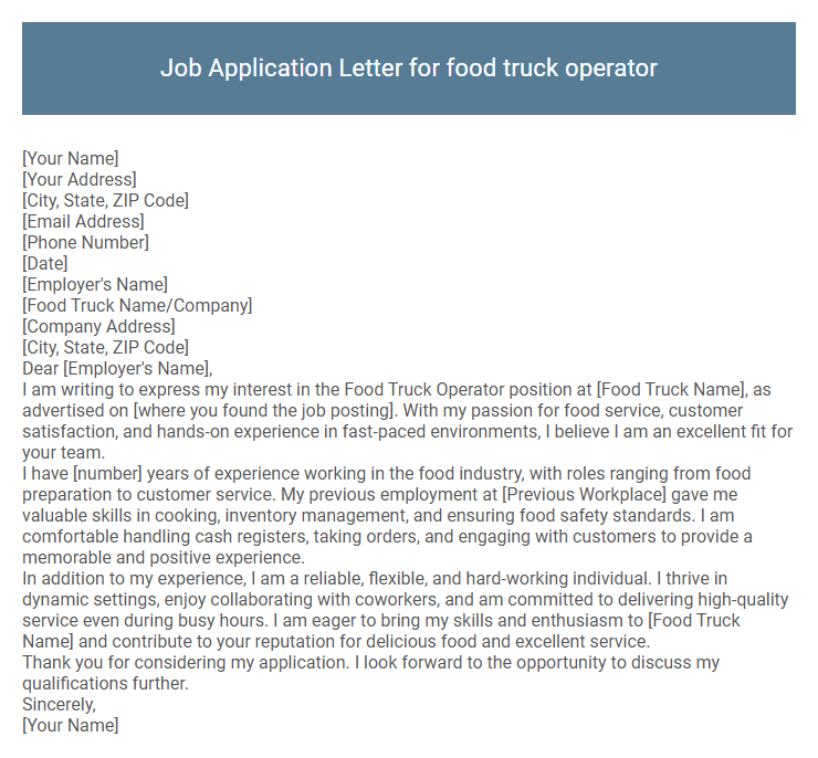 Job Application Letter for food truck operator