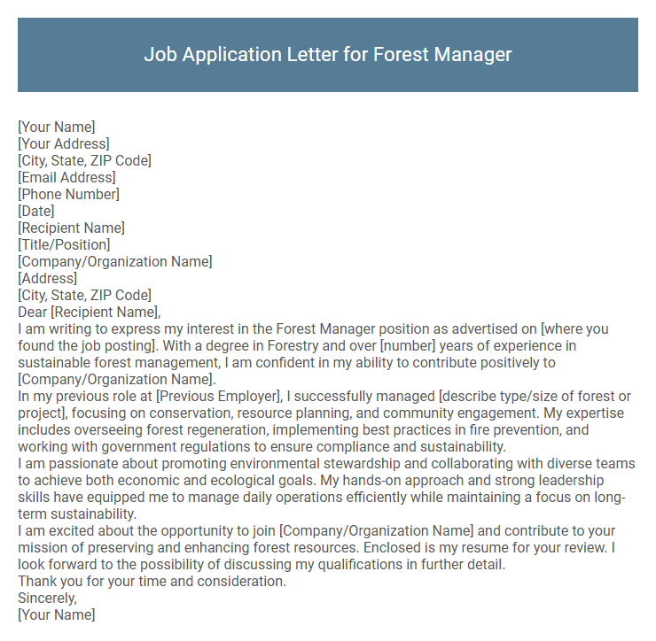 Job Application Letter for Forest Manager