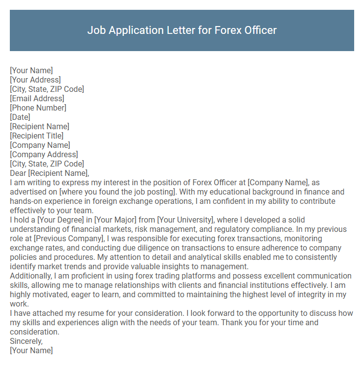 Job Application Letter for Forex Officer