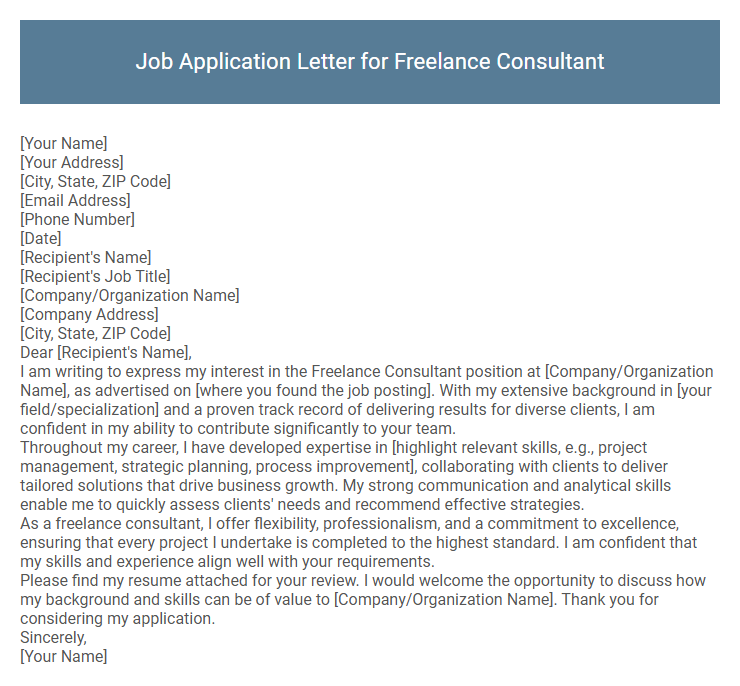 Job Application Letter for Freelance Consultant
