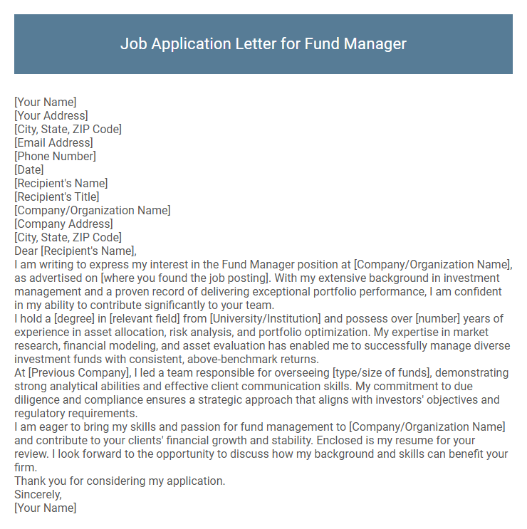 Job Application Letter for Fund Manager